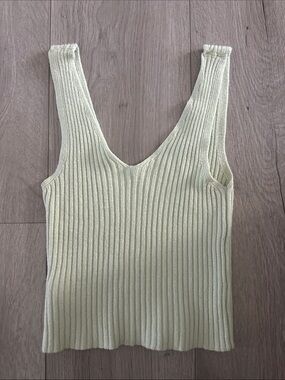 Brandy Melville Light Green Ribbed V-Neck Tank